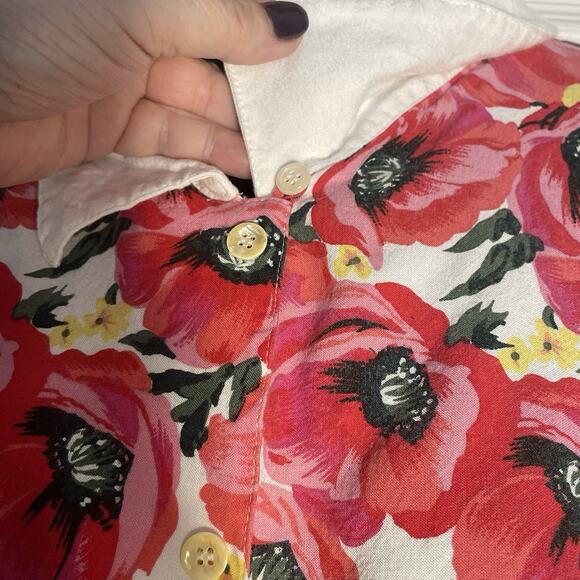 Vintage 90s Adrian Jordan Shirt Women 14 White Floral Poppies Button Up Blouse - Picture 2 of 10